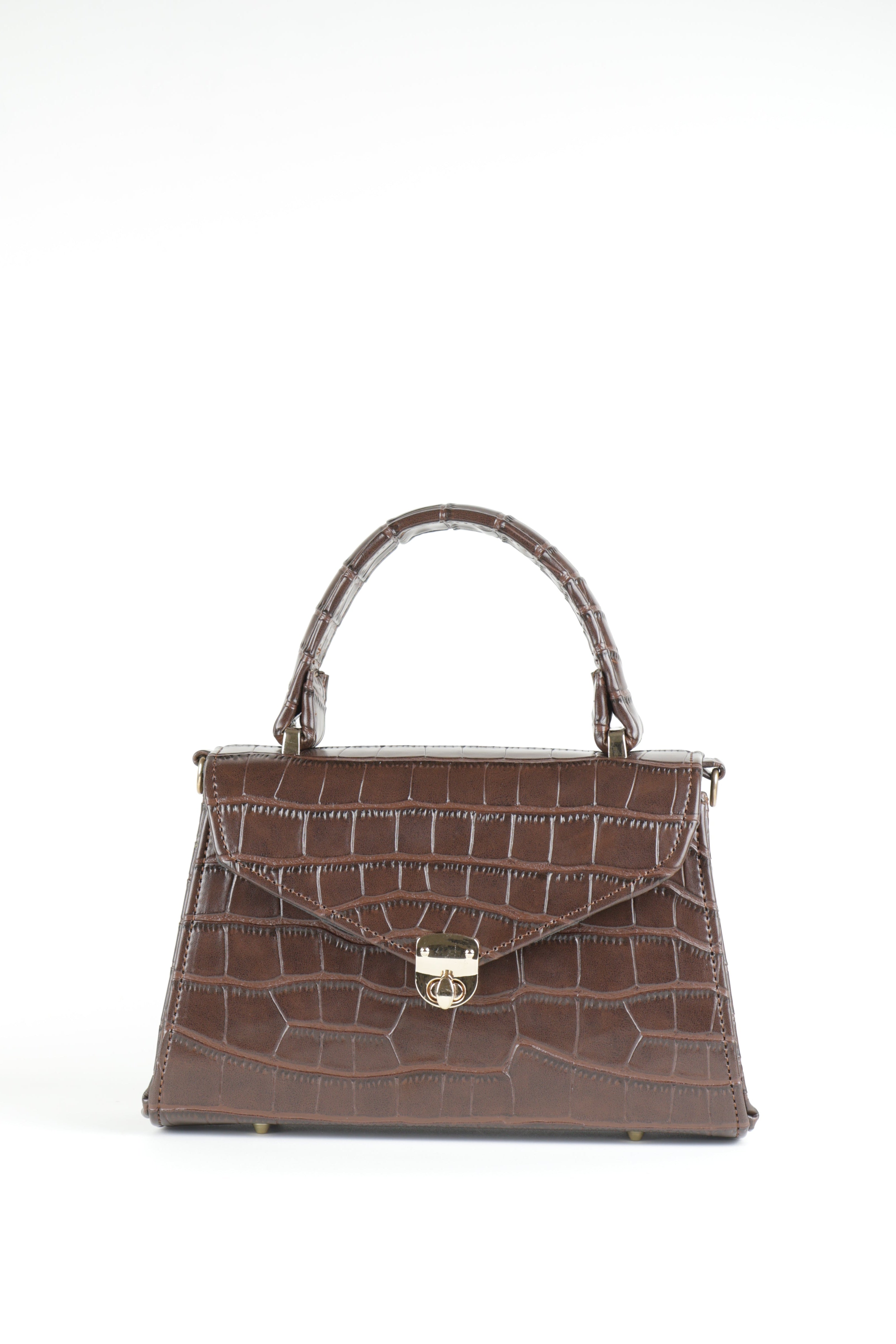 Classique Croc-Embossed Top Handle Bag – Chocolate Brown