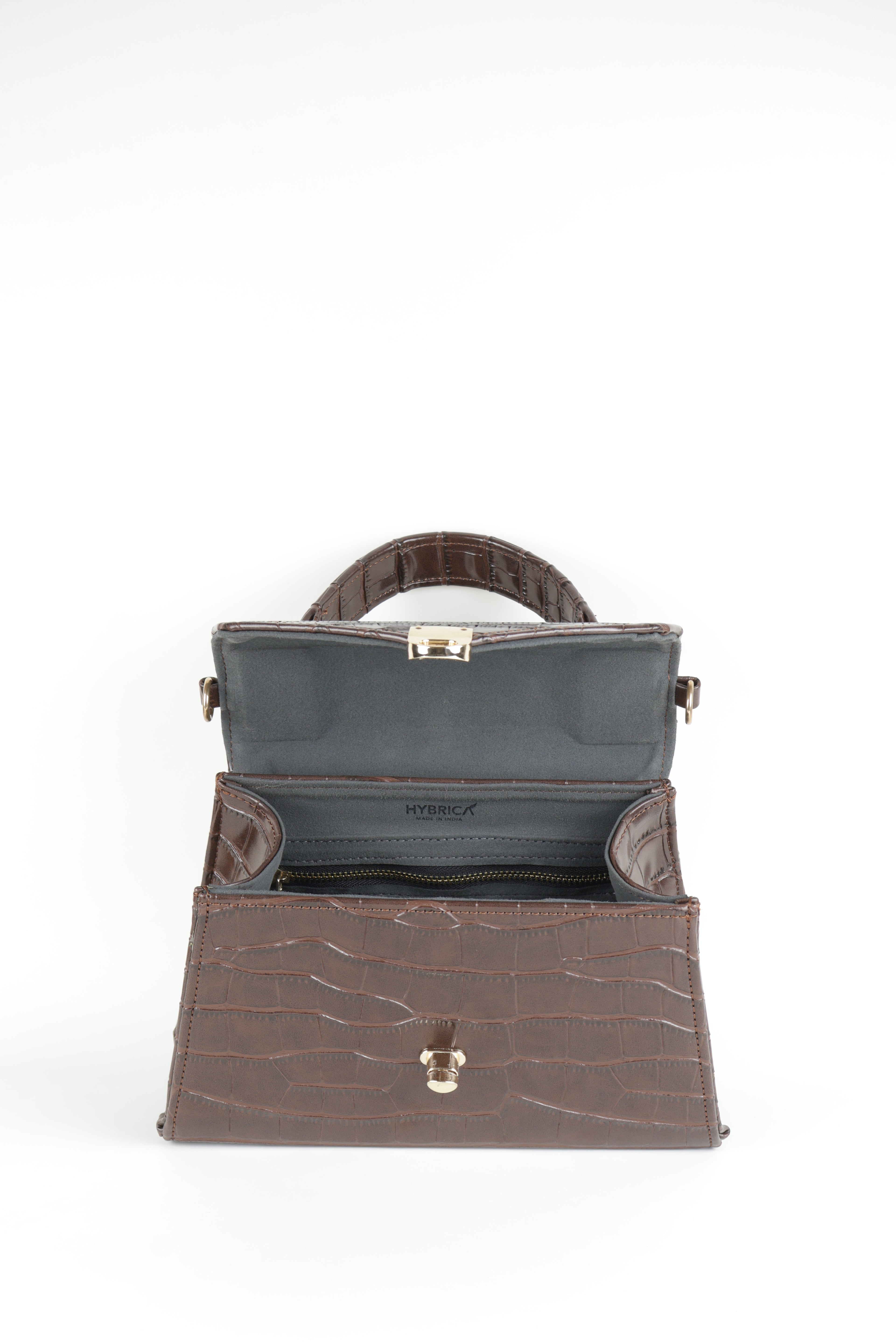 Classique Croc-Embossed Top Handle Bag – Chocolate Brown