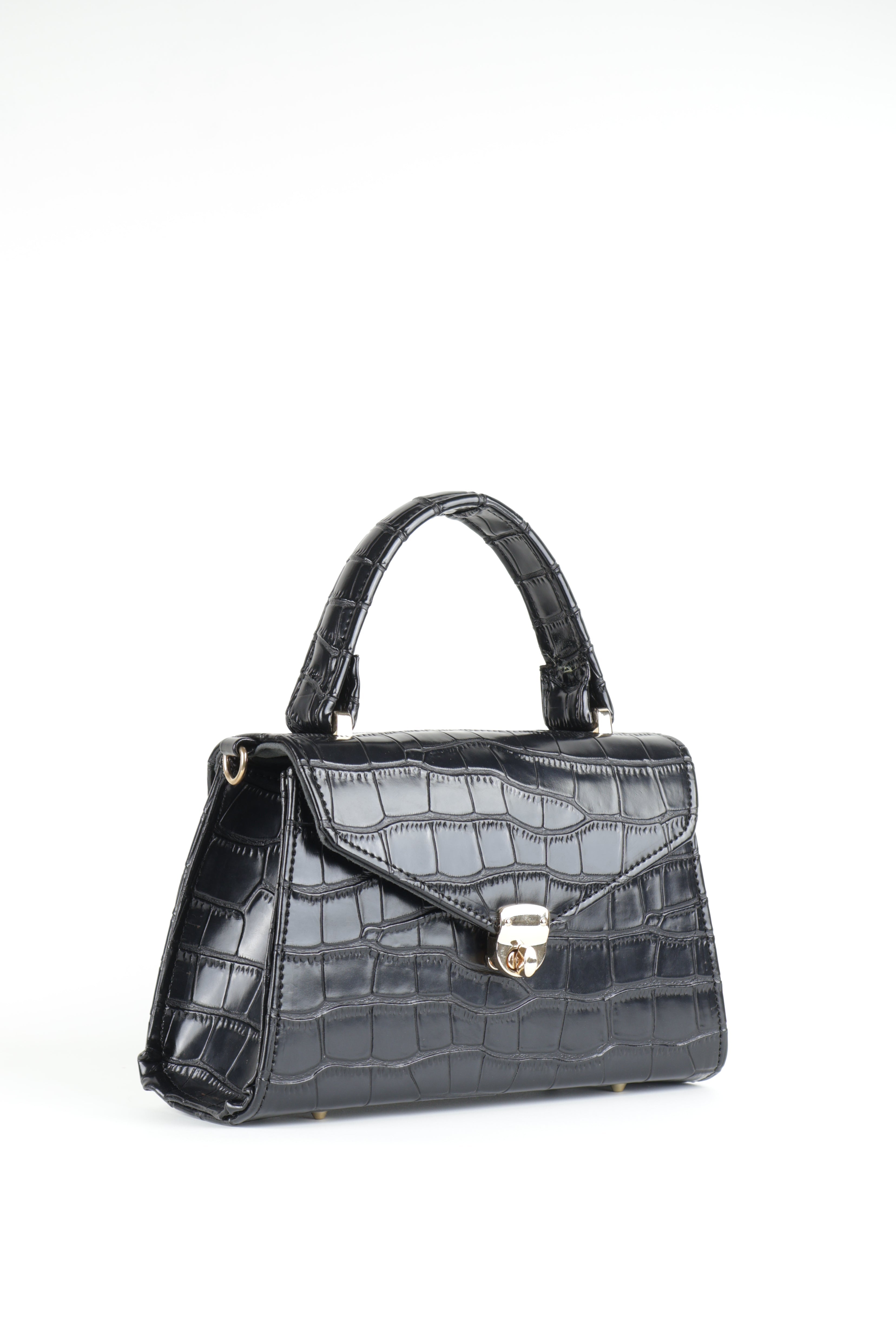 Classique Croc-Embossed Top Handle Bag – Black