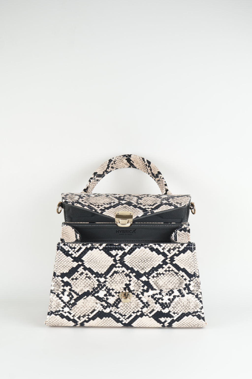 Classique Python-Embossed Top Handle Bag – Beige
