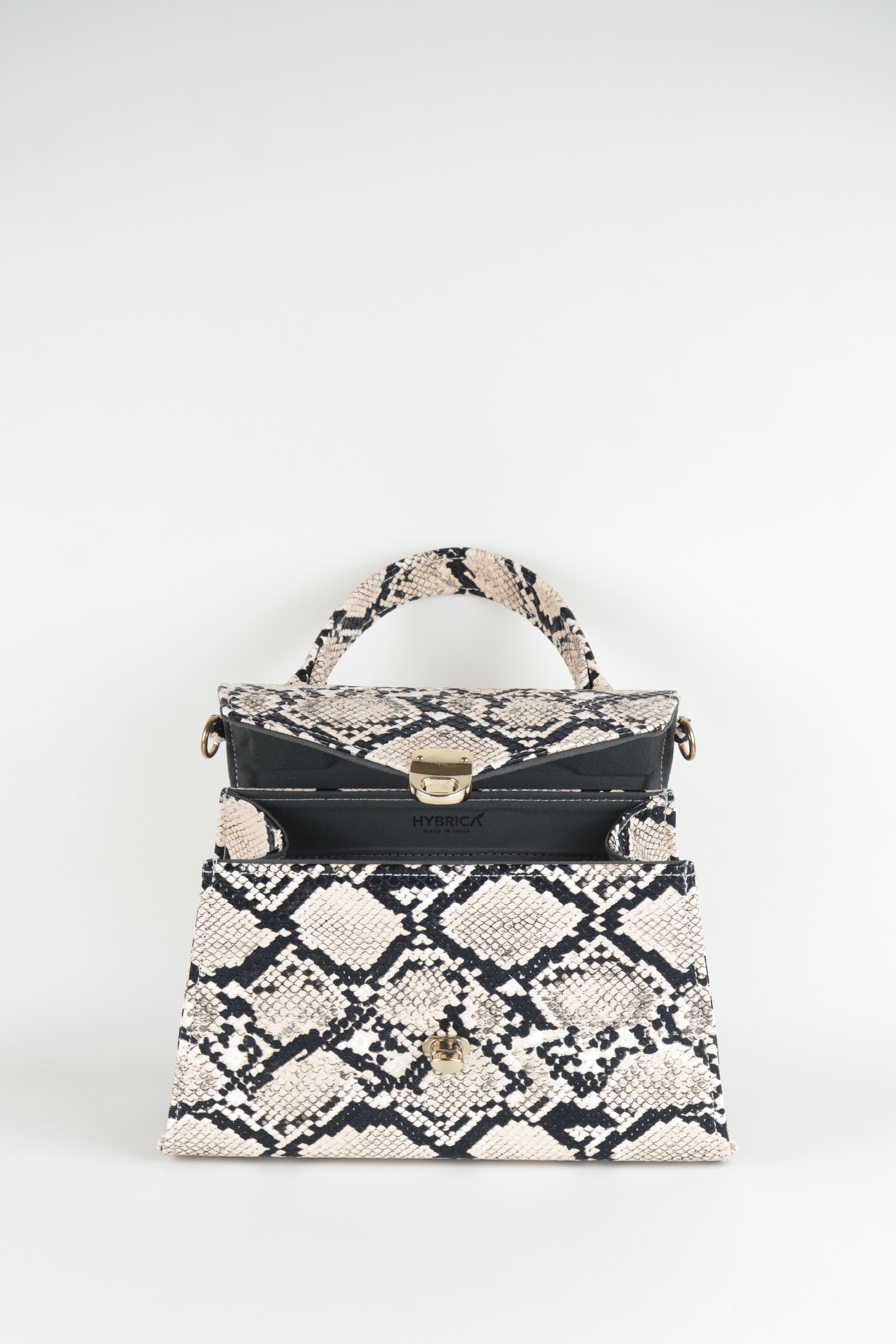 Classique Python-Embossed Top Handle Bag – Beige