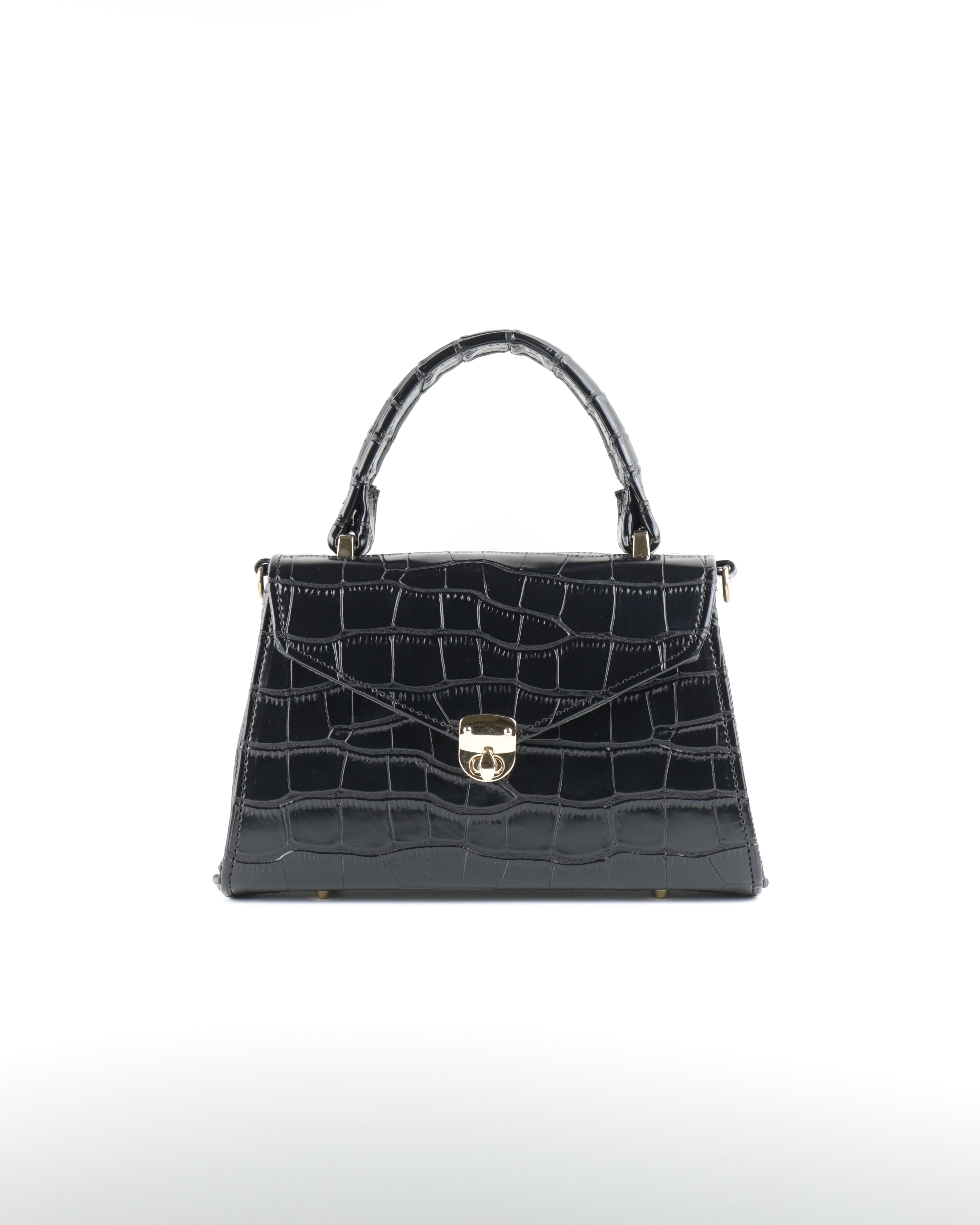 Classique Croc-Embossed Top Handle Bag – Black