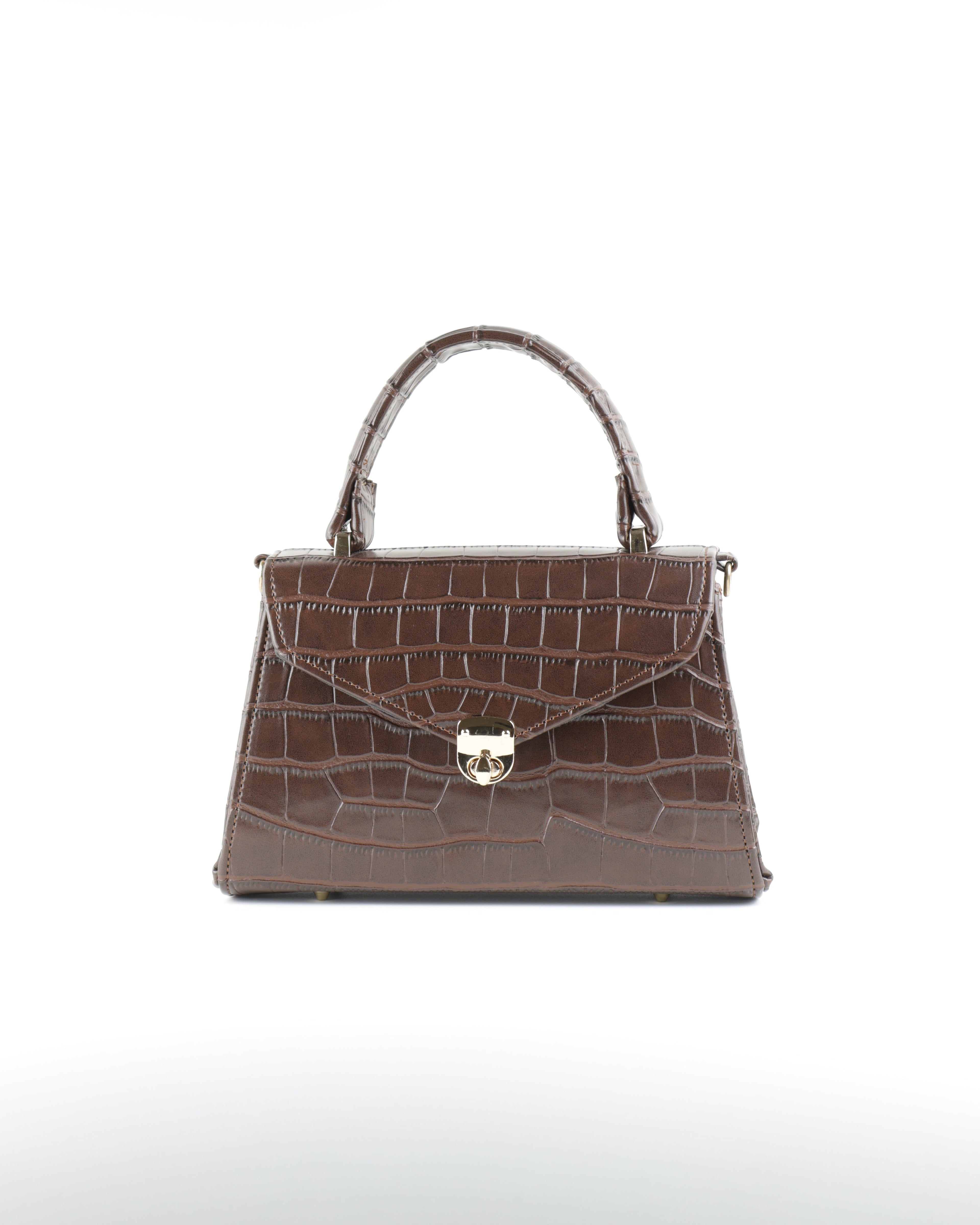 Classique Croc-Embossed Top Handle Bag – Chocolate Brown