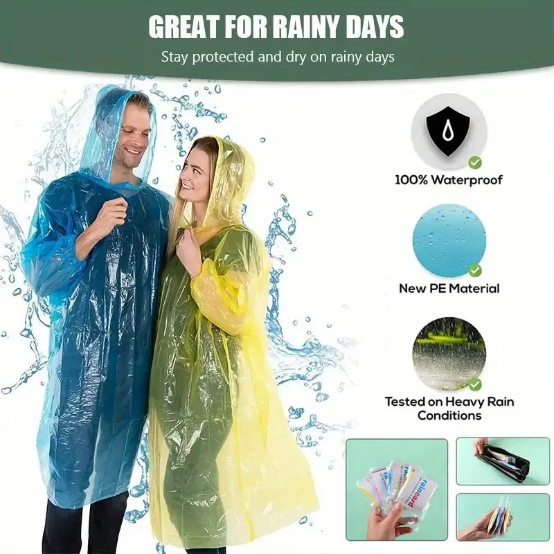 Hybrica GO-ON Premium Travel Unisex Disposable Rain Poncho, Pack of 5