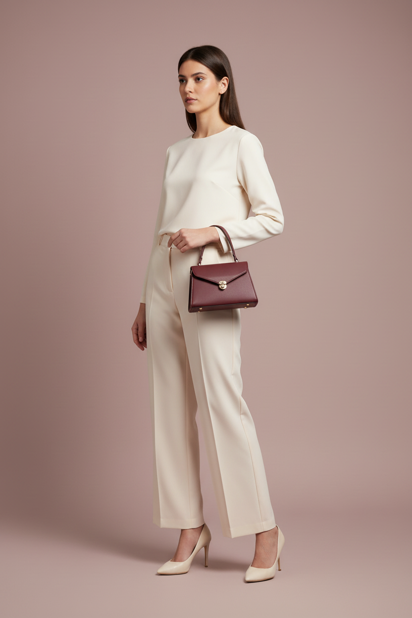Classique Burgundy – Pose Variation: Bag Looped Over Forearm