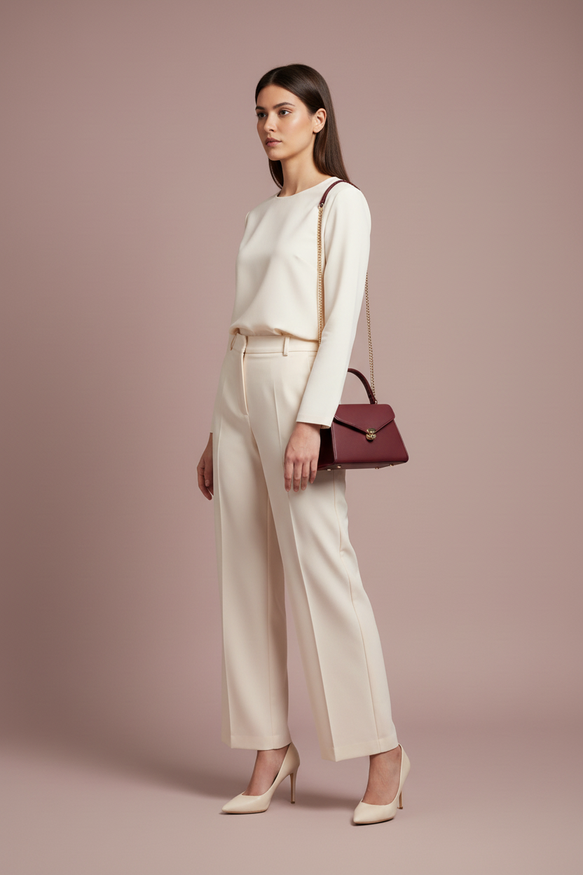 Classique Burgundy – Pose Variation: Gold Chain Shoulder Carry