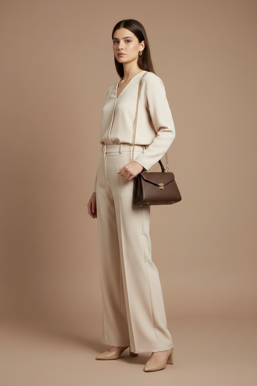Classique Chocolate Brown - Full Gold Chain Shoulder, Mannequin Reference