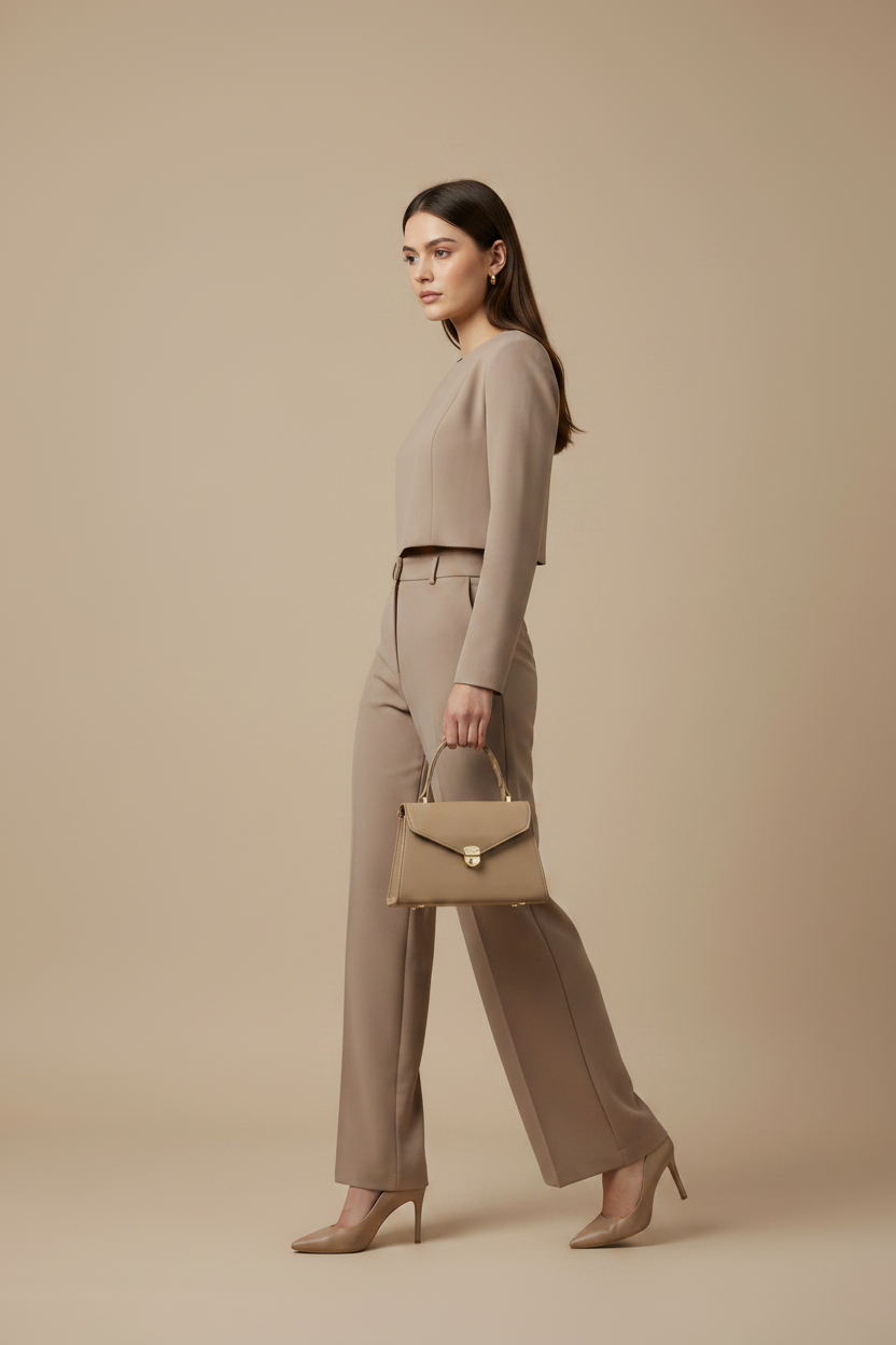 Classique Top Handle Bag - Taupe | Variation — Walking Pose