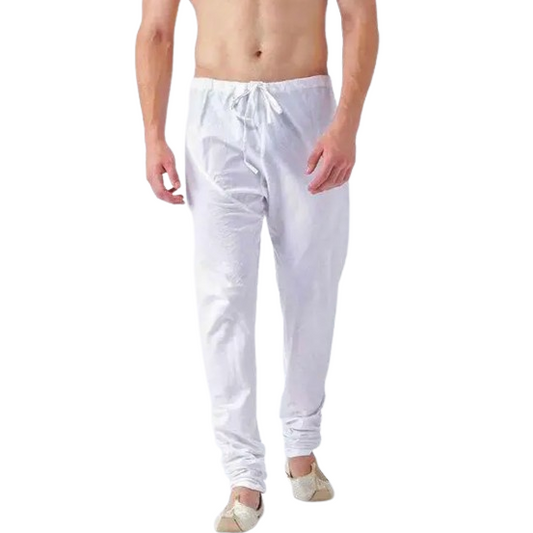 White Solid Cotton Pants for Men