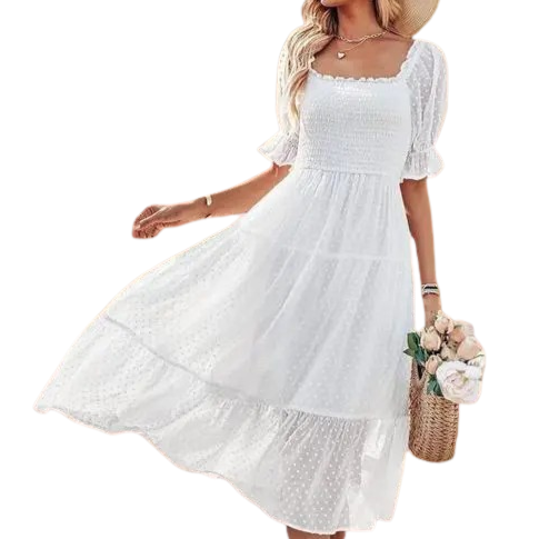 White Cotton Summer Dress for Women
